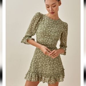 Reformation green floral print mini dress
